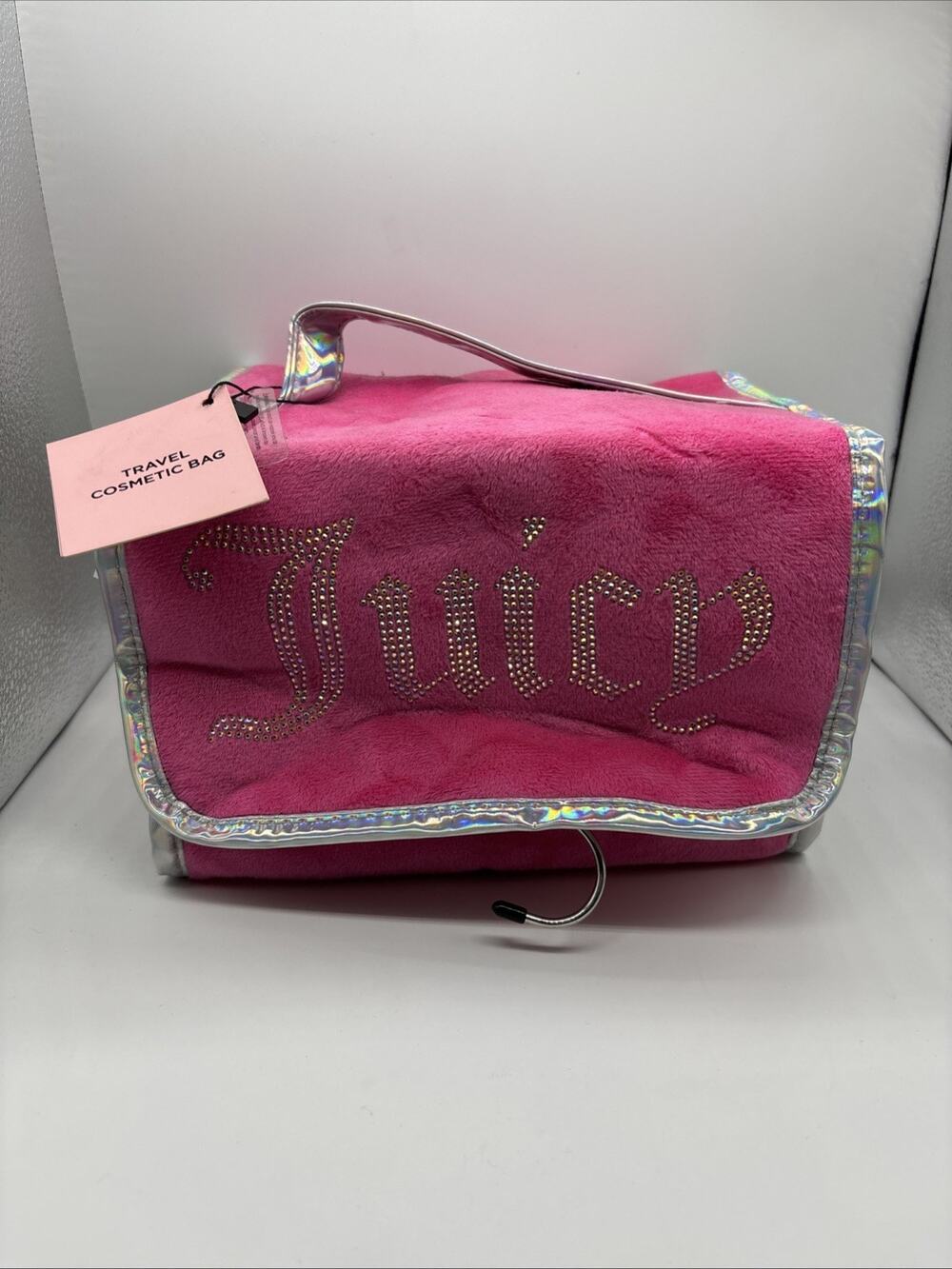 JUICY COUTURE VELOUR TRAVEL COSMETIC BAG HOT PINK